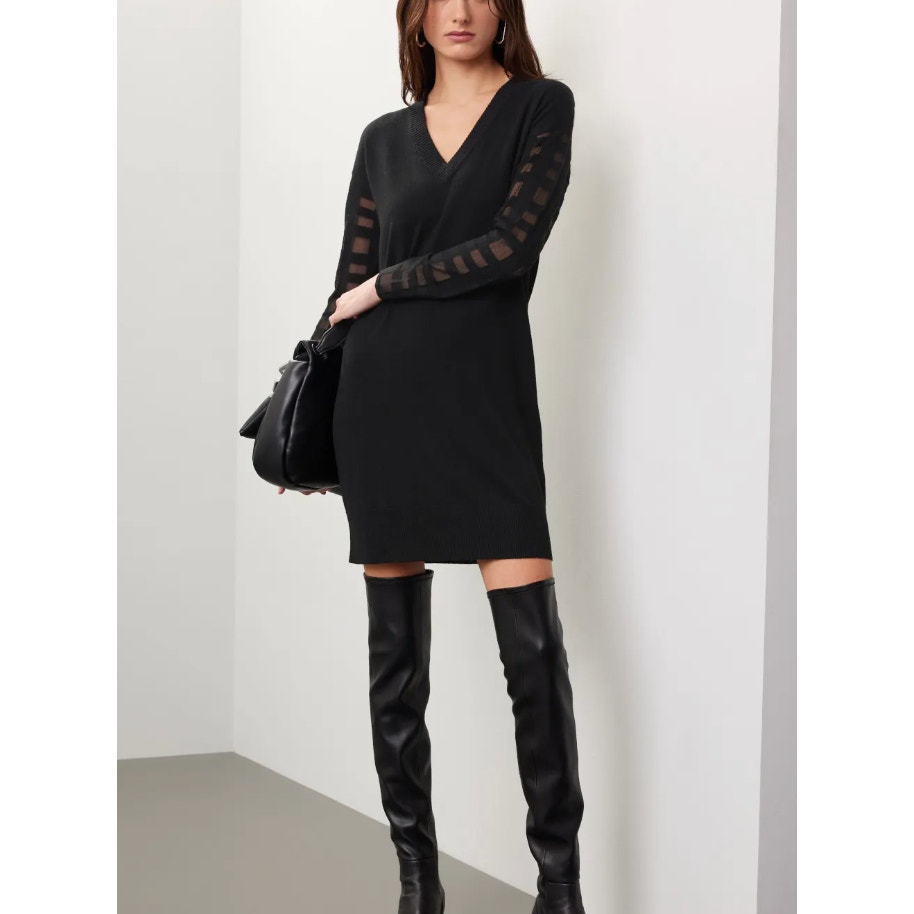 Esteban Cortazar Black Sweater Mini Dress Small Slouchy Knit Long Sleeve $340